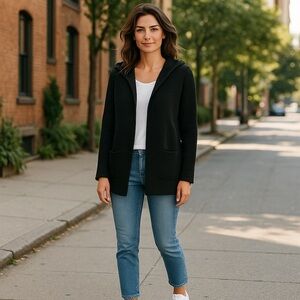 Women's Black Duster Sweater with Hood